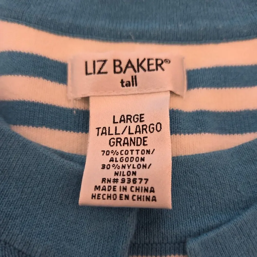 Liz Baker Tall Open Front Striped Cardigan with Matching Scoop Neck Tank Size L